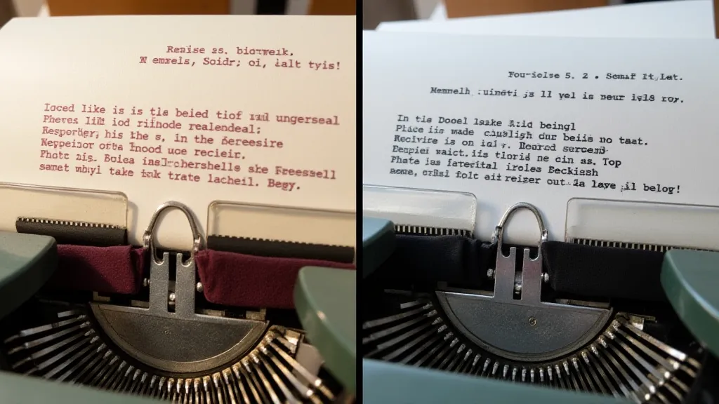 Comparison of text typed with different ribbon colors