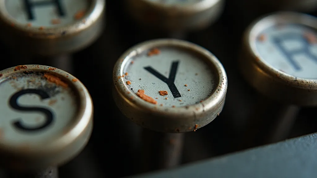 Vintage typewriter key with ink and rust discoloration