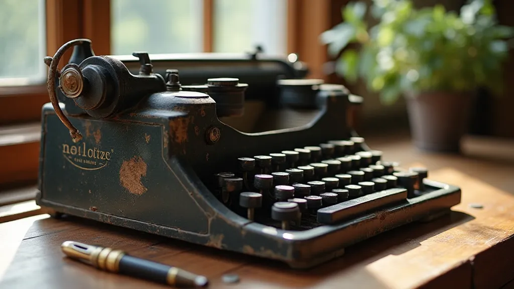 Vintage typewriter on a desk with a fountain pen