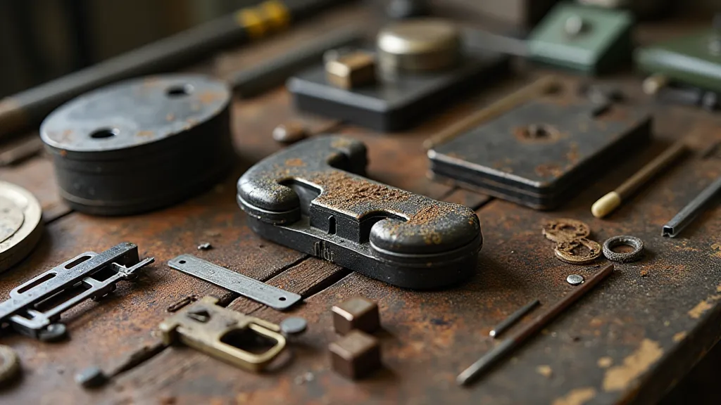 Vintage typewriter parts with rust