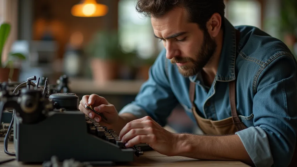 Typewriter repair technician at work